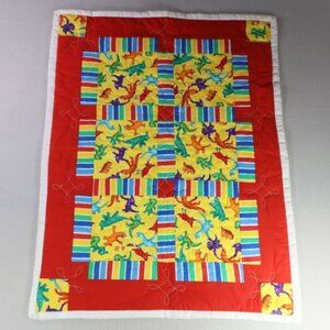 Dinosaur Baby Quilt Cover Handmade Bright Colors Boys Room Decor 35 x 26.25